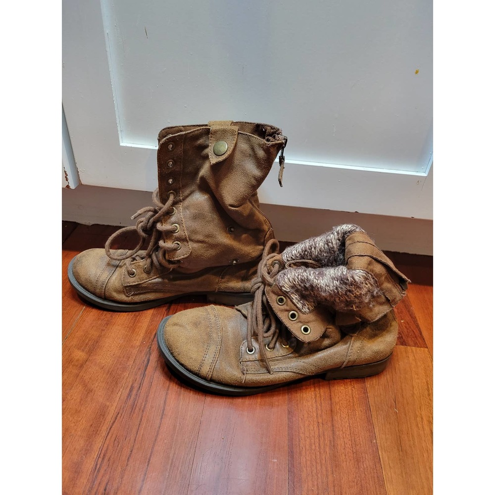Mossimo Supply Co. Tan Lace Up Military Back Zip Fold Down Boot Size